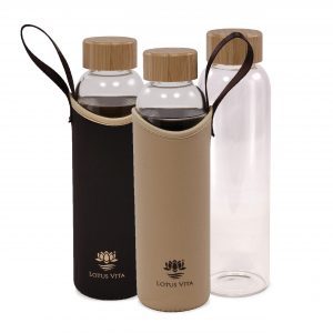 GLAS-Bambus Trinkflasche - inkl. Neoprenschutz CREME/BRAUN