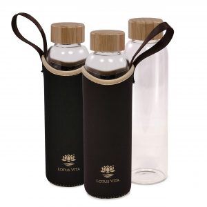 GLAS-Bambus Trinkflasche - inkl. Neoprenschutz BRAUN/SCHWARZ