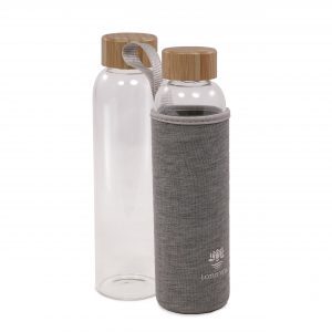 GLAS-Bambus Trinkflasche - inkl. Neoprenschutz GRAU
